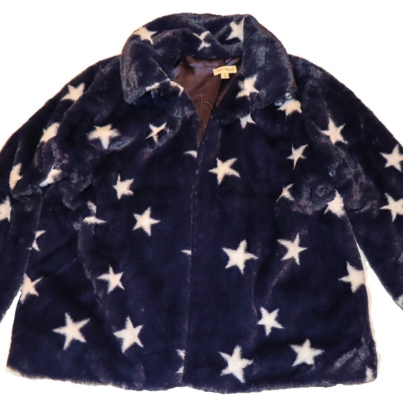 navy and white star fuzzy jacket - Picture 1 of 2
